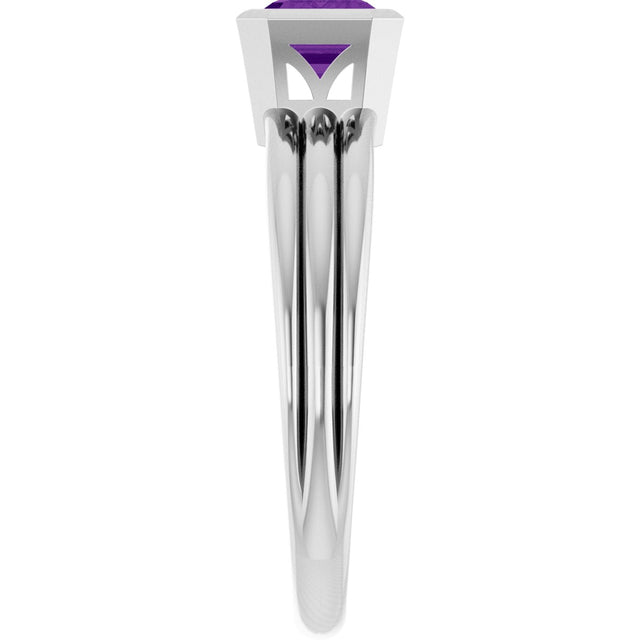 Platinum Emerald Natural Amethyst Bezel-Set Grooved Solitaire Ring - view 4