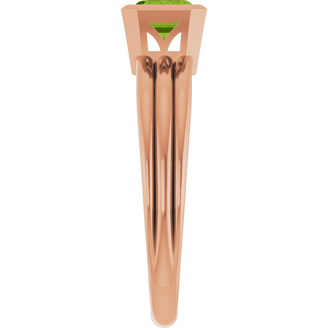 14K Gold Emerald Natural Peridot Bezel-Set Grooved Solitaire Ring - Rose Gold - view 4