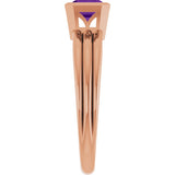 14K Gold Emerald Natural Amethyst Bezel-Set Grooved Solitaire Ring - Rose Gold - view 4