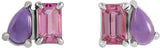 14K Gold Emerald Natural Pink Tourmaline & Natural Amethyst Two-Stone Stud Earring - White Gold - view 2