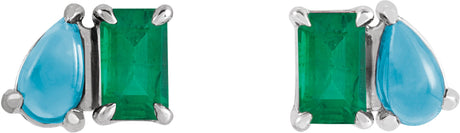 Platinum Emerald Lab-Grown Emerald & Natural Turquoise Two-Stone Stud Earring - view 2