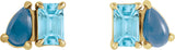 14K Gold Emerald Natural Sky Blue Topaz & Natural London Blue Topaz Two-Stone Stud Earring - Yellow Gold - view 2