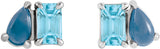 14K Gold Emerald Natural Sky Blue Topaz & Natural London Blue Topaz Two-Stone Stud Earring - White Gold - view 2