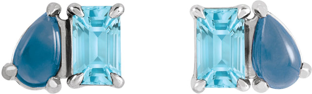 Platinum Emerald Natural Sky Blue Topaz & Natural London Blue Topaz Two-Stone Stud Earring - view 2
