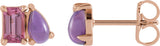 14K Gold Emerald Natural Pink Tourmaline & Natural Amethyst Two-Stone Stud Earring - Rose Gold