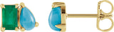14K Gold Emerald Lab-Grown Emerald & Natural Turquoise Two-Stone Stud Earring - Yellow Gold