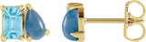 14K Gold Emerald Natural Sky Blue Topaz & Natural London Blue Topaz Two-Stone Stud Earring - Yellow Gold