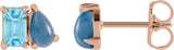 14K Gold Emerald Natural Sky Blue Topaz & Natural London Blue Topaz Two-Stone Stud Earring - Rose Gold