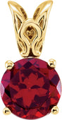 14K Gold Round Natural Mozambique Garnet Scroll Setting Necklace or Pendant