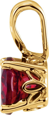 14K Gold Round Natural Mozambique Garnet Scroll Setting Necklace or Pendant - view 2