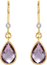 14K Gold Pear Natural Amethyst & Natural Diamond Accented Earrings - Two-Tone - view 2