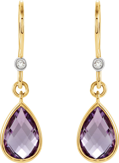 14K Gold Pear Natural Amethyst & Natural Diamond Accented Earrings - Two-Tone - view 2