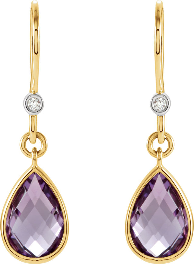 14K Gold Pear Natural Amethyst & Natural Diamond Accented Earrings - Two-Tone - view 2
