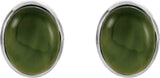 14K Gold Oval Natural Nephrite Jade Bezel-Set Solitaire Earrings - view 2