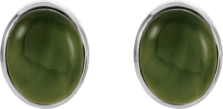 14K Gold Oval Natural Nephrite Jade Bezel-Set Solitaire Earrings - view 2