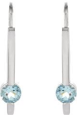 14K Gold Round Natural Aquamarine Accented Bar Earrings - view 2