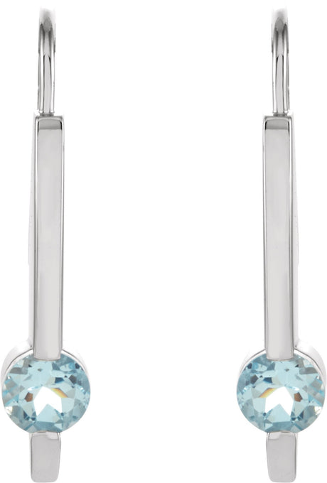14K Gold Round Natural Aquamarine Accented Bar Earrings - view 2