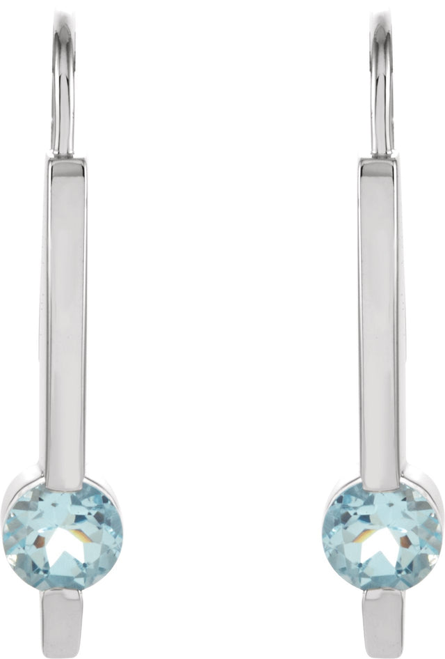 14K Gold Round Natural Aquamarine Accented Bar Earrings - view 2