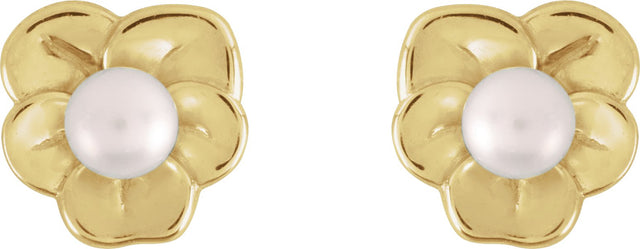 14K Gold Cultured Seed Pearl Pearl Earrings - Yellow Gold - view 2