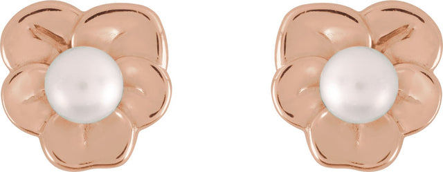 14K Gold Cultured Seed Pearl Pearl Earrings - Rose Gold - view 2
