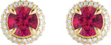 14K Gold Natural Blue Sapphire & Lab-Grown Diamond Round 4-Claw Prong Pre-Notched Halo-Style Earring - Rose Gold - view 4