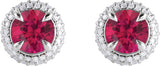 14K Gold Lab-Grown Ruby & Lab-Grown Diamond Round 4-Claw Prong Pre-Notched Halo-Style Earring - White Gold - view 2