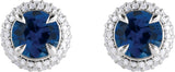 14K Gold Natural Blue Sapphire & Lab-Grown Diamond Round 4-Claw Prong Pre-Notched Halo-Style Earring - White Gold - view 2