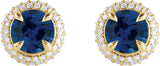 14K Gold Natural Blue Sapphire & Lab-Grown Diamond Round 4-Claw Prong Pre-Notched Halo-Style Earring - Yellow Gold - view 2