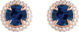 14K Gold Natural Blue Sapphire & Lab-Grown Diamond Round 4-Claw Prong Pre-Notched Halo-Style Earring - Rose Gold - view 2