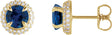 14K Gold Lab-Grown Blue Sapphire & Lab-Grown Diamond Round 4-Claw Prong Pre-Notched Halo-Style Earring - Yellow Gold