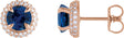 14K Gold Natural Blue Sapphire & Lab-Grown Diamond Round 4-Claw Prong Pre-Notched Halo-Style Earring - Rose Gold
