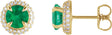 14K Gold Lab-Grown Emerald & Lab-Grown Diamond Round 4-Claw Prong Pre-Notched Halo-Style Earring - Yellow Gold