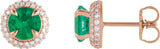 14K Gold Lab-Grown Emerald & Lab-Grown Diamond Round 4-Claw Prong Pre-Notched Halo-Style Earring - Rose Gold