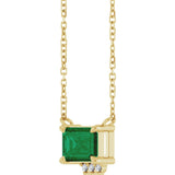 14K Gold Emerald Lab-Grown Emerald & Natural Diamond Accented Necklace - Yellow Gold - view 3
