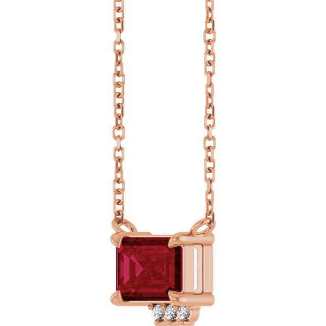 14K Gold Emerald Lab-Grown Ruby & Natural Diamond Accented Necklace - Rose Gold - view 3
