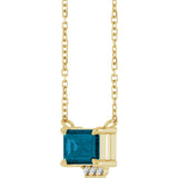 14K Gold Emerald Natural London Blue Topaz & Natural Diamond Accented Necklace – 0.025 CTW - Yellow Gold - view 3