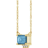 14K Gold Emerald Natural Sky Blue Topaz & Natural Diamond Accented Necklace - Yellow Gold - view 3