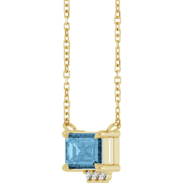 14K Gold Emerald Natural Sky Blue Topaz & Natural Diamond Accented Necklace - Yellow Gold - view 3