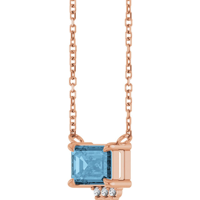 14K Gold Emerald Natural Sky Blue Topaz & Natural Diamond Accented Necklace - Rose Gold - view 3