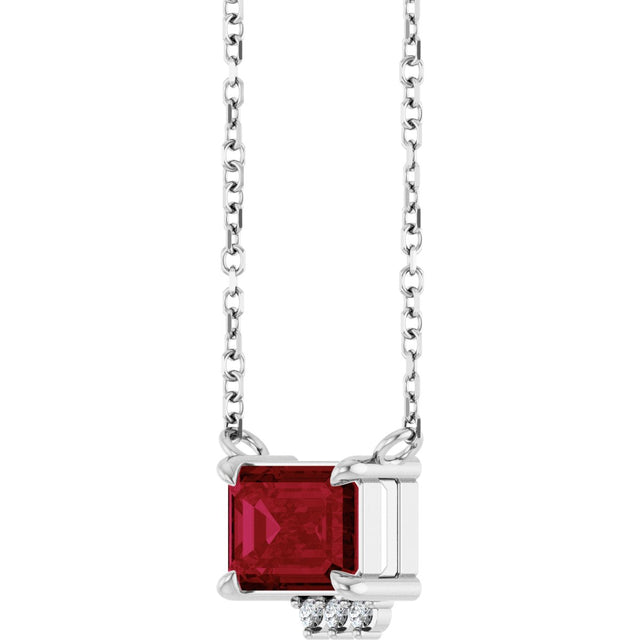 Platinum Emerald Lab-Grown Ruby & Natural Diamond Accented Necklace - view 3