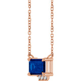 14K Gold Emerald Lab-Grown Blue Sapphire & Natural Diamond Accented Necklace - Rose Gold - view 3