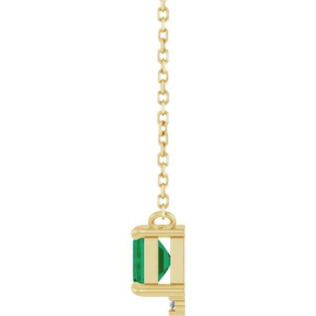 14K Gold Emerald Lab-Grown Emerald & Natural Diamond Accented Necklace - Yellow Gold - view 2