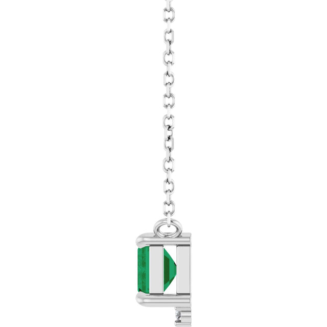 Platinum Emerald Lab-Grown Emerald & Natural Diamond Accented Necklace - view 2