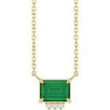 14K Gold Emerald Lab-Grown Emerald & Natural Diamond Accented Necklace - Yellow Gold