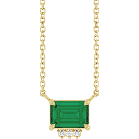14K Gold Emerald Lab-Grown Emerald & Natural Diamond Accented Necklace - Yellow Gold