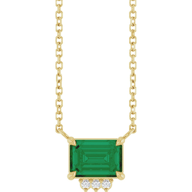 14K Gold Emerald Lab-Grown Emerald & Natural Diamond Accented Necklace - Yellow Gold