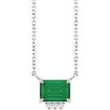 14K Gold Emerald Lab-Grown Emerald & Natural Diamond Accented Necklace - White Gold
