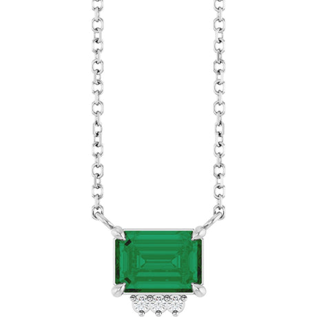 14K Gold Emerald Lab-Grown Emerald & Natural Diamond Accented Necklace - White Gold