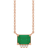 14K Gold Emerald Lab-Grown Emerald & Natural Diamond Accented Necklace - Rose Gold