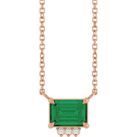 14K Gold Emerald Lab-Grown Emerald & Natural Diamond Accented Necklace - Rose Gold